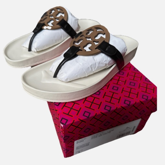 Tory Burch Miller Cloud Calf Leather Blk,Almond,Ivory New In Box/Dust Bag Sz 8